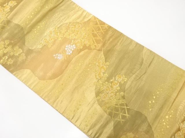 道長取りに万寿菊・蔦の葉模様織り出し　袋帯